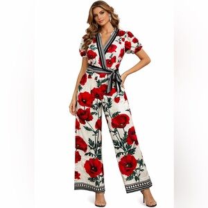 D39. Floral  2 pc set Red and White   Beautiful Rayon